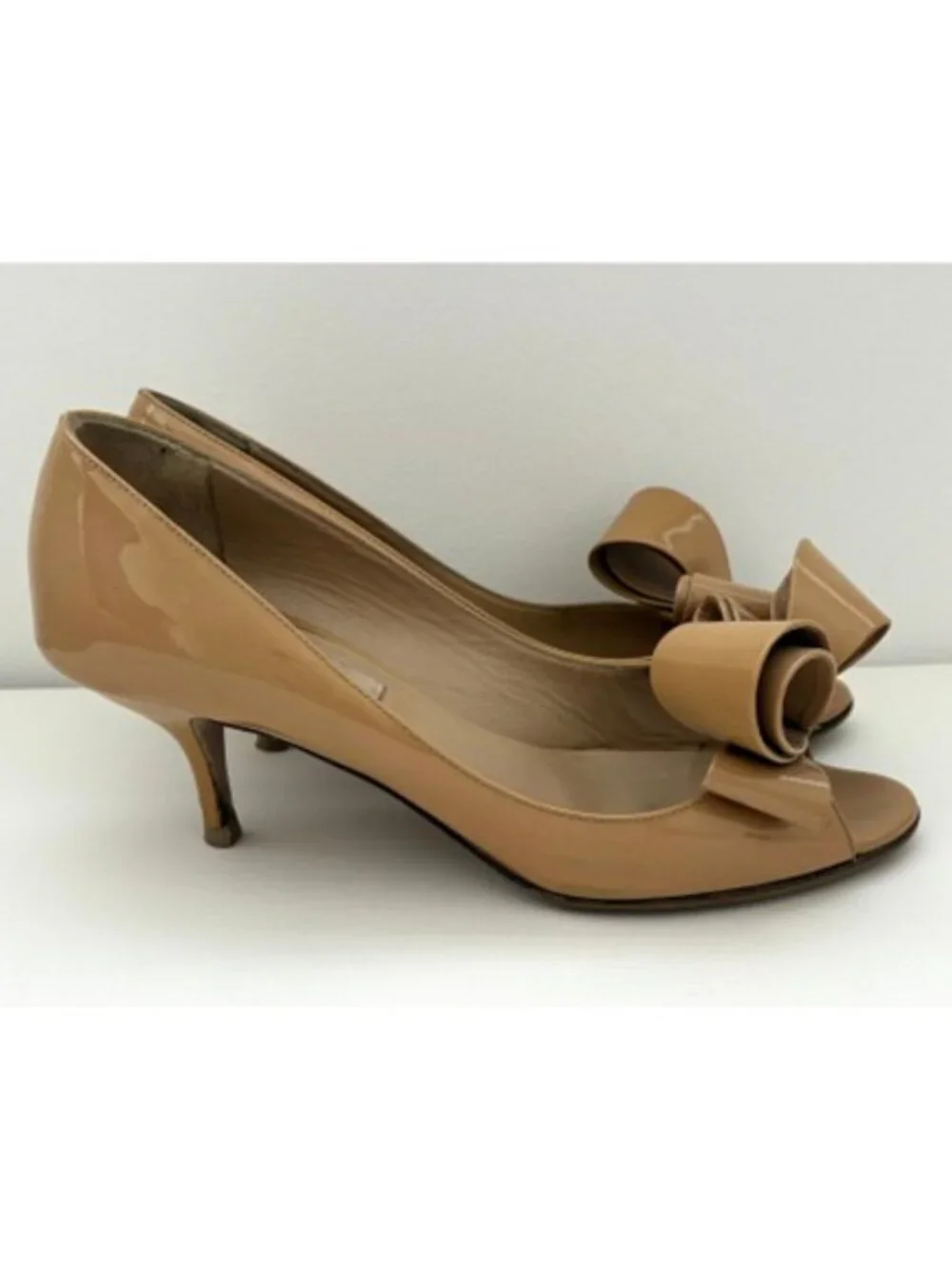 Valentino Garavani Patent Couture Bow Peep Toe Pumps